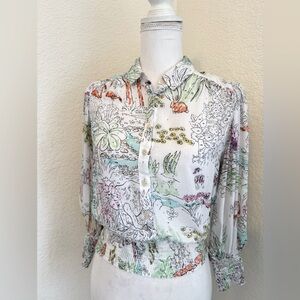 Anthropologie Maeve Rosa‎ Paint By Numbers Print Smocked Blouse Size XS